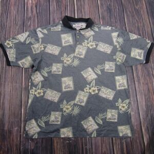 Summa Polo Shirt Mens XL Gray Hawaiian Tropical Graphic Beach All Over